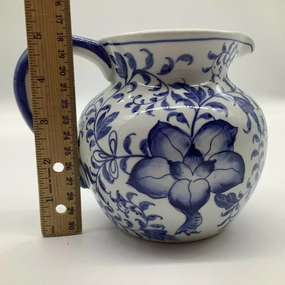 Andrea By Sadek Small Blue and White Pitcher/